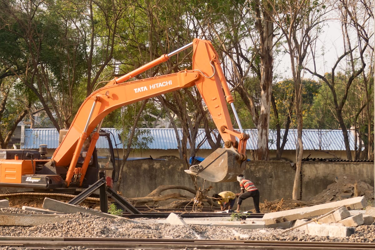 Excavator at an Indian civil construction project